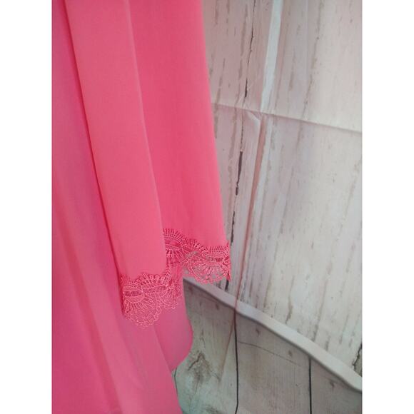 Catherine Women's Size M Coral Summer Dress Long sleeve with Nice lace V-neck - Picture 3 of 9